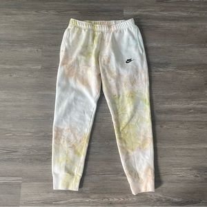 Nike White and Yellow Tie-Dye Joggers